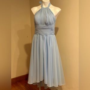 Hand Made Sky-blue Wedding Guset Dress Chiffon Party Gown Halter Top Sz S